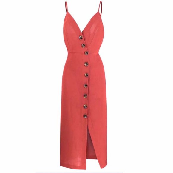 Mint Limit Dresses & Skirts - NWT Mint Limit Button Down Midi Red Dress Sz XS